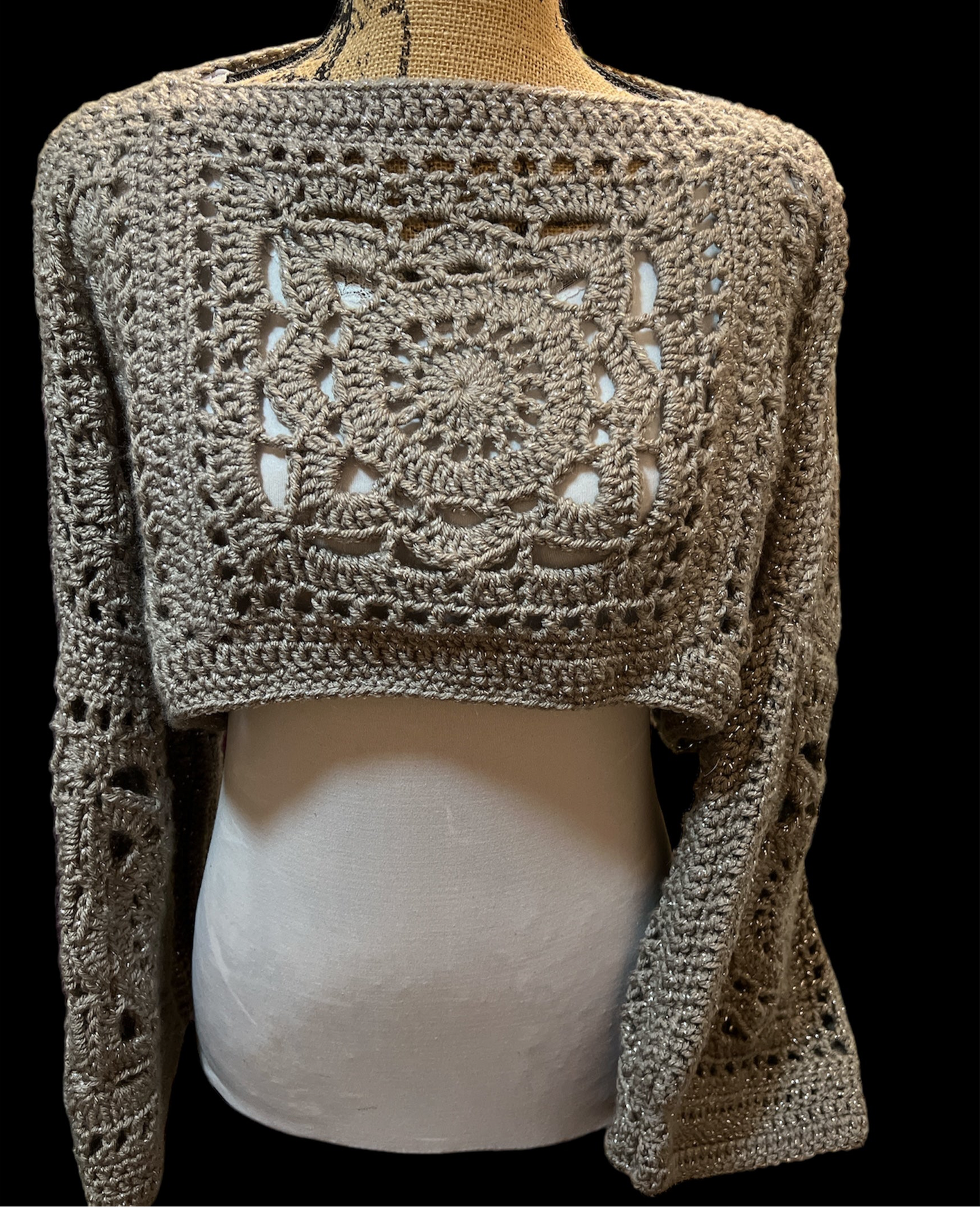 Crochet Shimmer Bolero Crop Shrug,