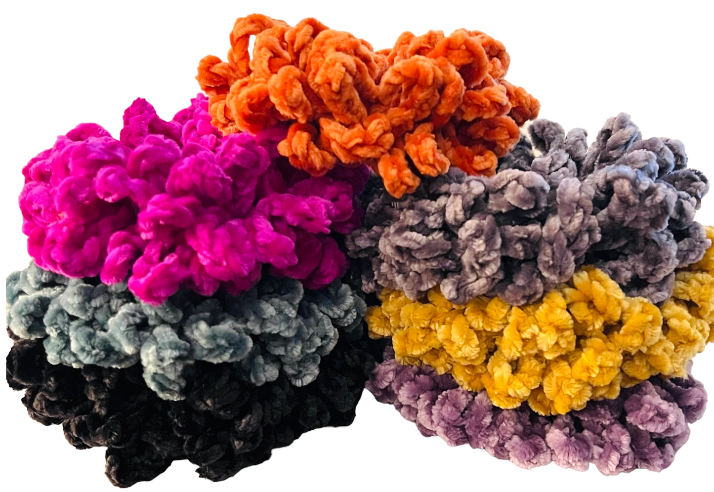 Velvety Loop Ruffle Crochet Scrunchies