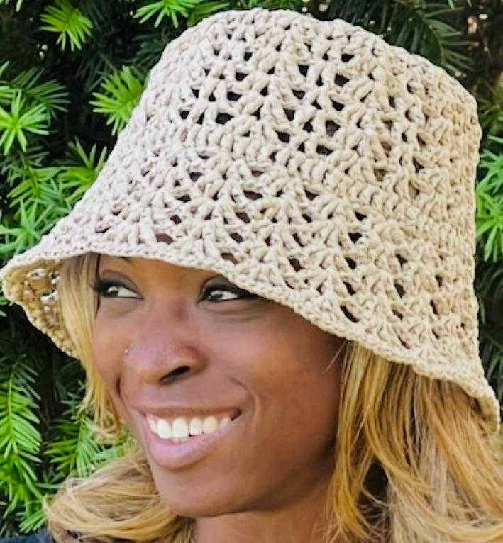Crochet Natural Raffia Bucket Hat