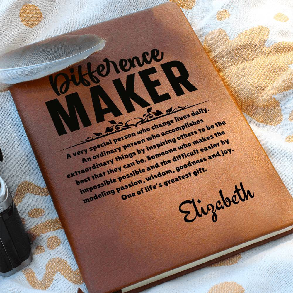 Personalized ‘Difference Maker’ Leather Journal, Personalized Appreciation Gift