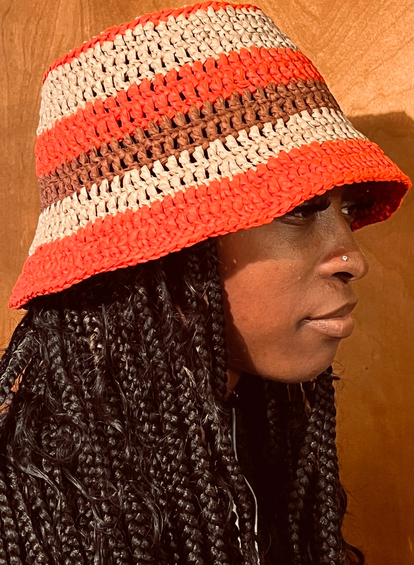 Striped Raffia Bucket Hat