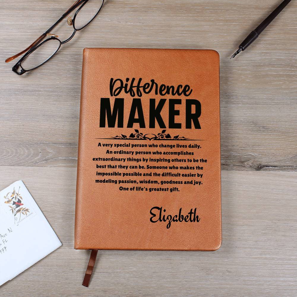 Personalized ‘Difference Maker’ Leather Journal, Personalized Appreciation Gift