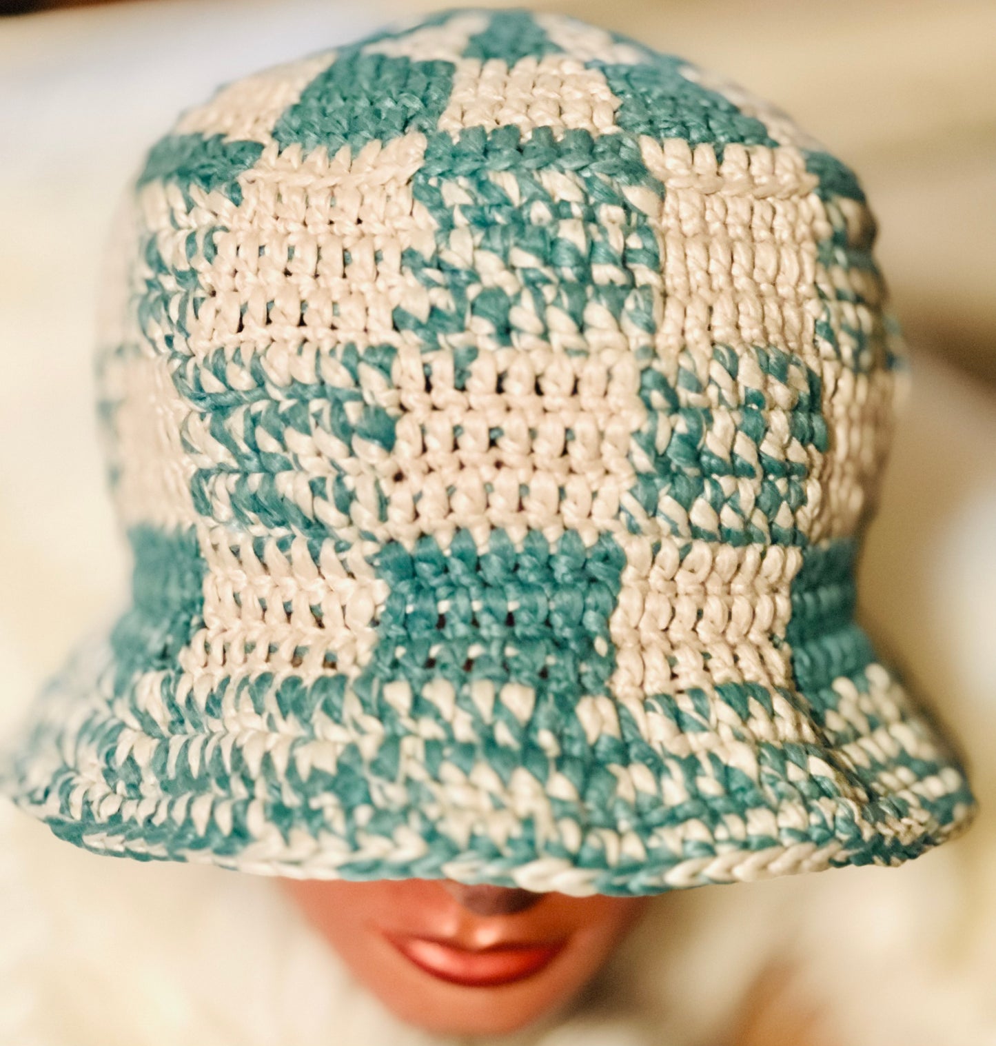 Checkered Green & White Bucket Hat