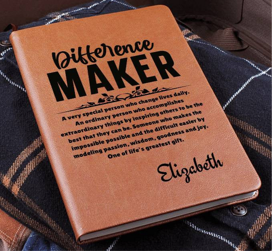 Personalized ‘Difference Maker’ Leather Journal, Personalized Appreciation Gift