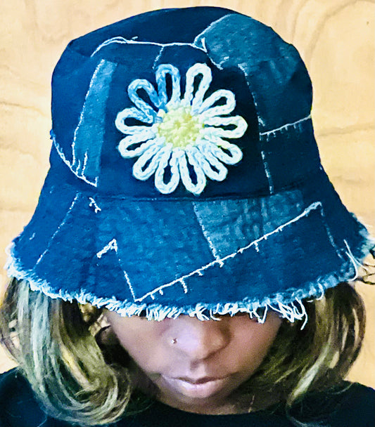 Denim (Crochet Embellished) Sun Hat