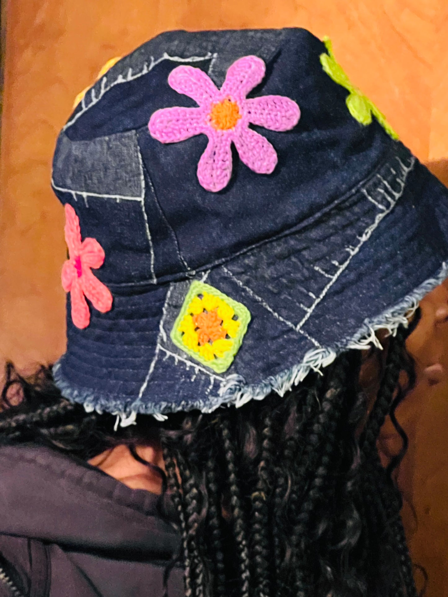 Denim (Crochet Retro Flower) Sun Hat