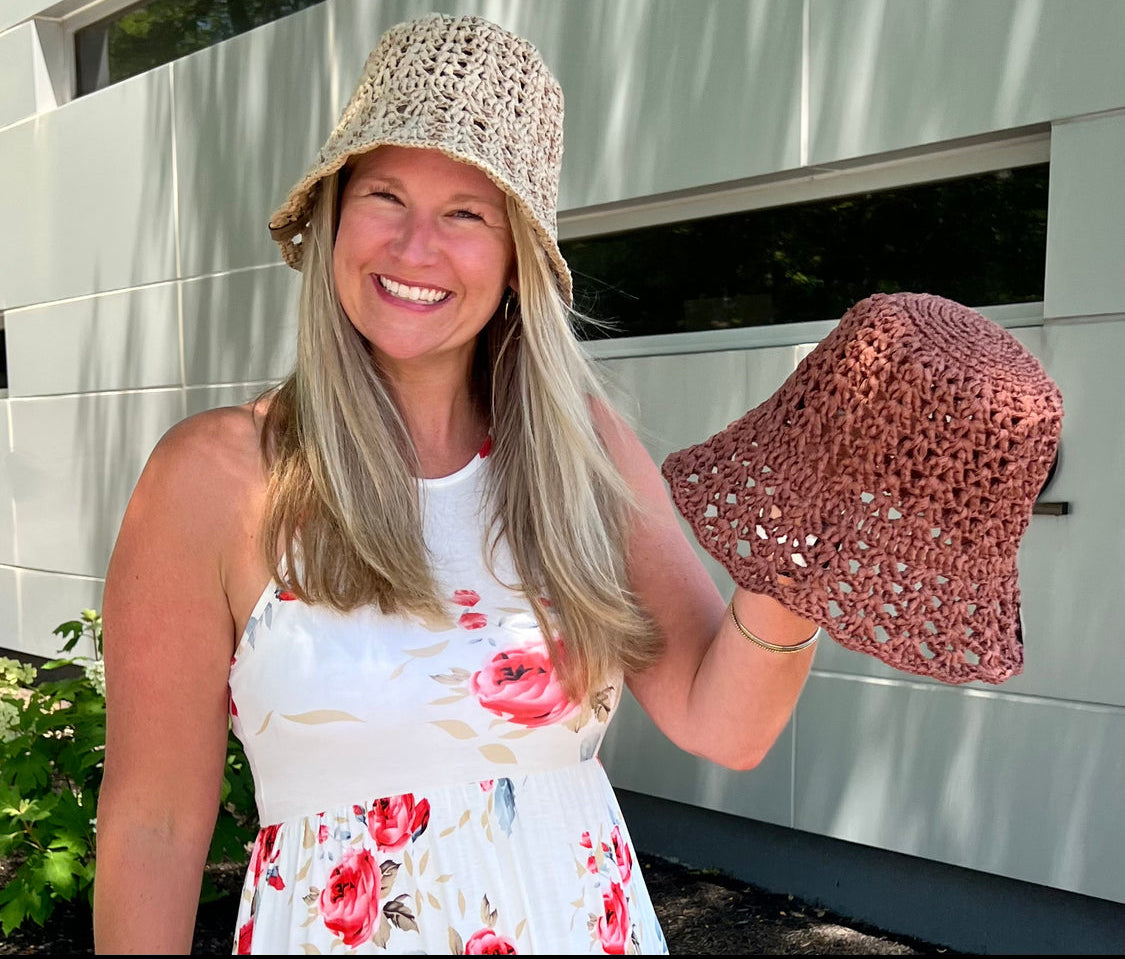 Crochet Natural Raffia Bucket Hat