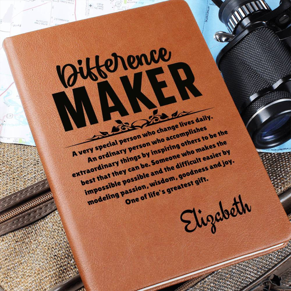 Personalized ‘Difference Maker’ Leather Journal, Personalized Appreciation Gift