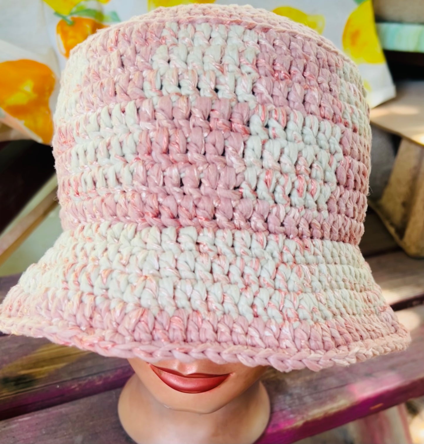 Checkered Pink & White Bucket Hat