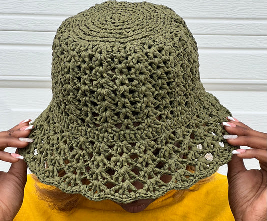 Crochet Natural Raffia Bucket Hat