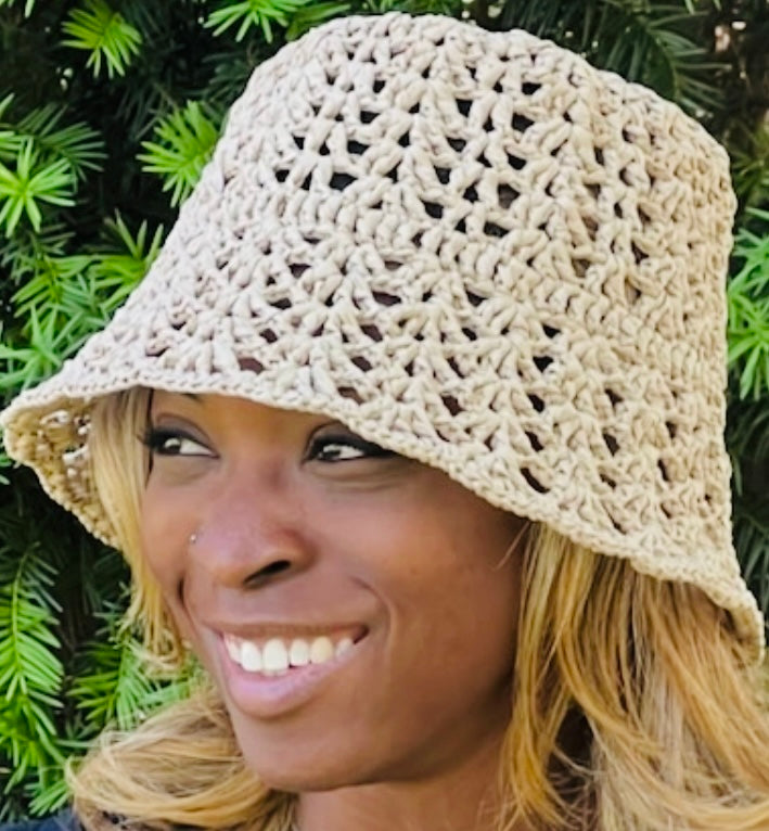 Crochet Natural Raffia Bucket Hat Peachful Crafts