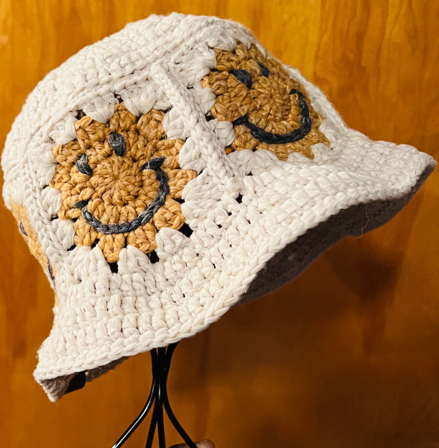 Crochet Smiley Faces Granny Square Bucket Sun Hat