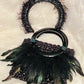 Onyx Leather Headband and Feather Handbag